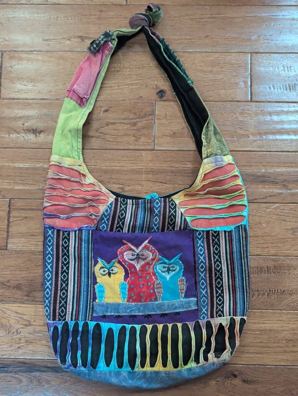 Rising International Colorful Owl Patchwork Hippie Hobo Shoulder Bag Multicolor